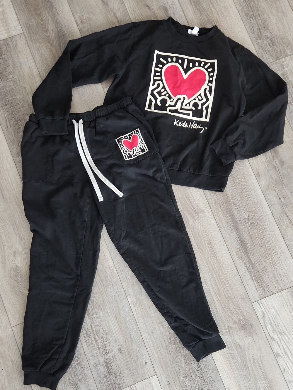Keith Haring Black Sweatpants Set with Heart Design